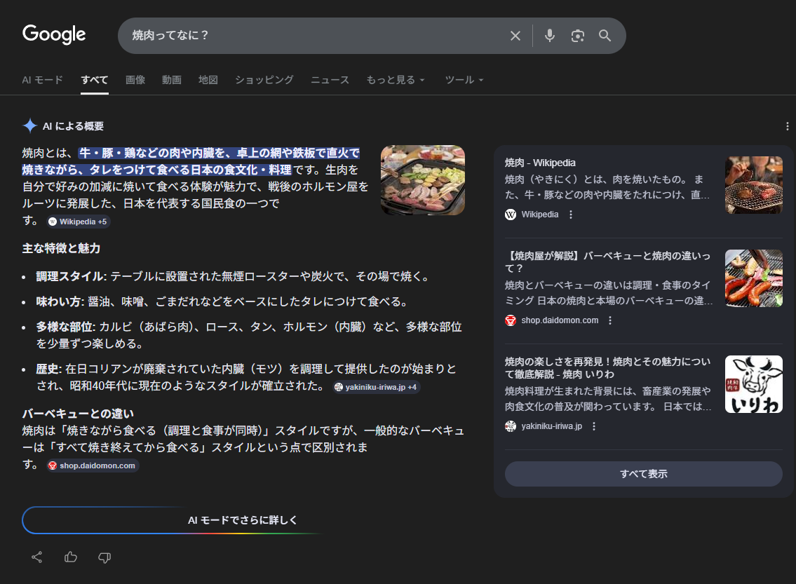 AI Overview 検索結果表示